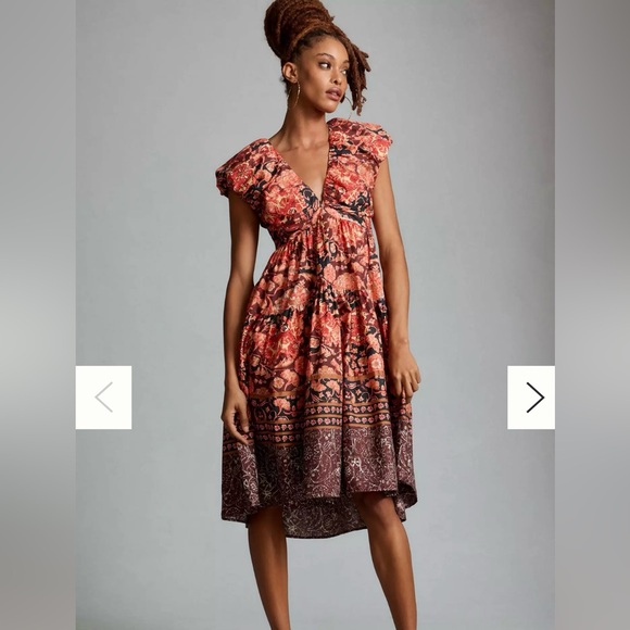 Anthropologie Dresses & Skirts - Anthropologie Floral Boho Midi Dress Size 10 NWT Brown Red‎ Tier Msrp 170